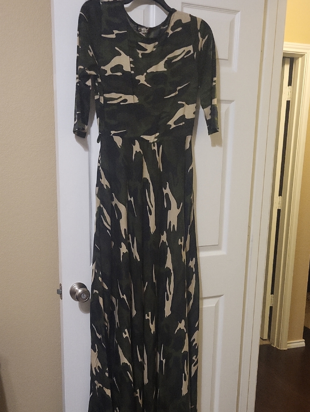 Maxi Camouflage Print Dress in Olive and Beige